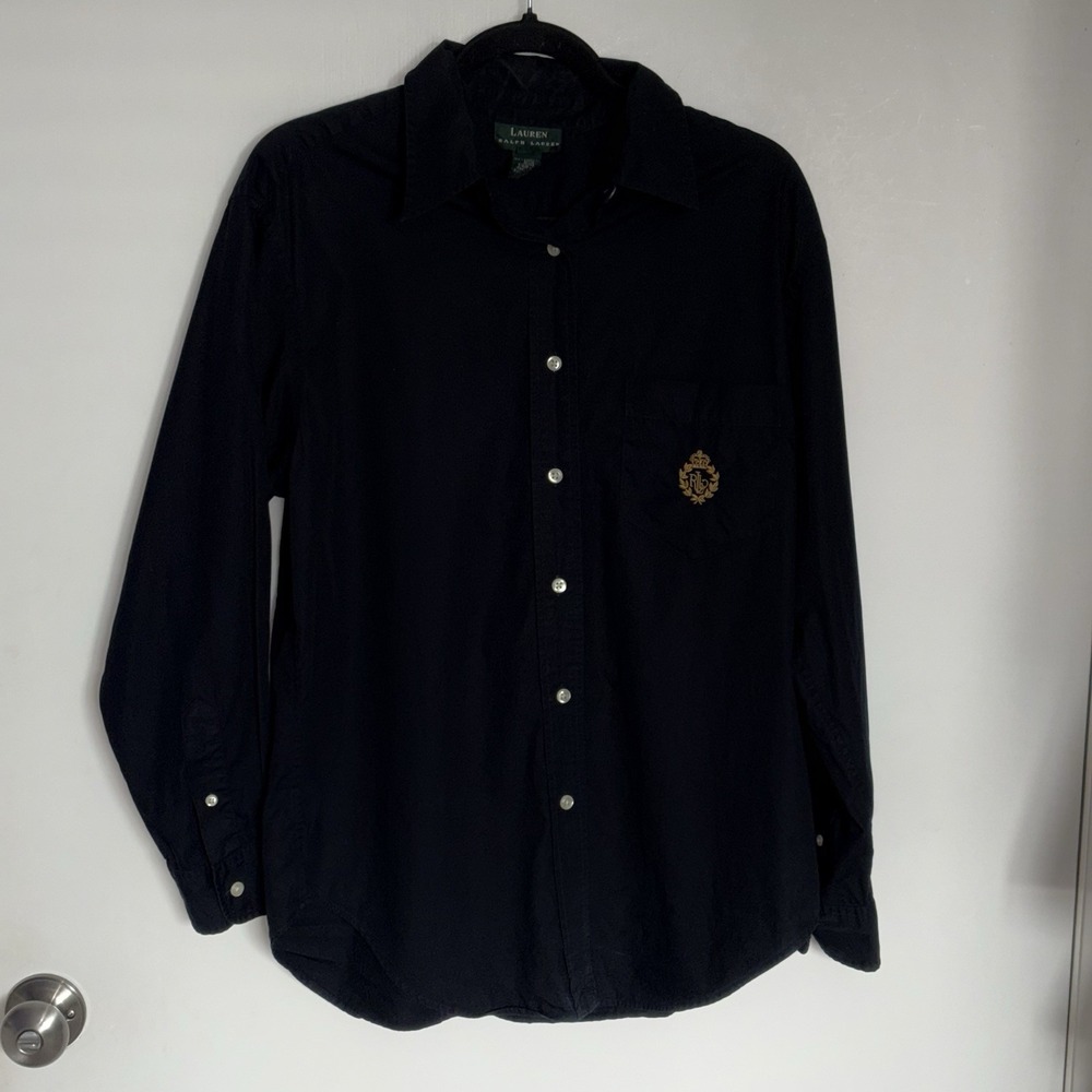 Lauren Ralph Lauren Vintage Sz 12 Black Embroidered Quiet Luxury Preppy Chic